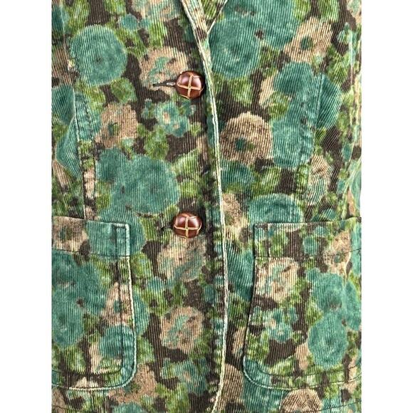 VTG Liz Claiborne Green/Brown Floral Printed Elbow Patch Corduroy Jacket Small - Picture 13 of 13